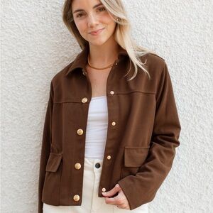 Carly Jean Los Angeles Chocolate Brown Button-Front Jacket
